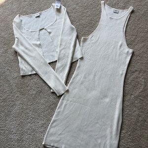 Mini Sweater Dress and Scuba Cardigan Set - Cream color